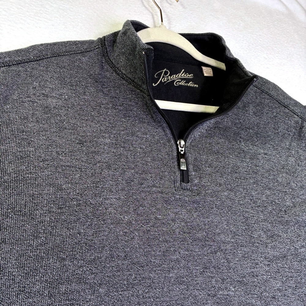 Paradise Collection Mens Large Charcoal Gray Quarter Zip Pullover Sweater